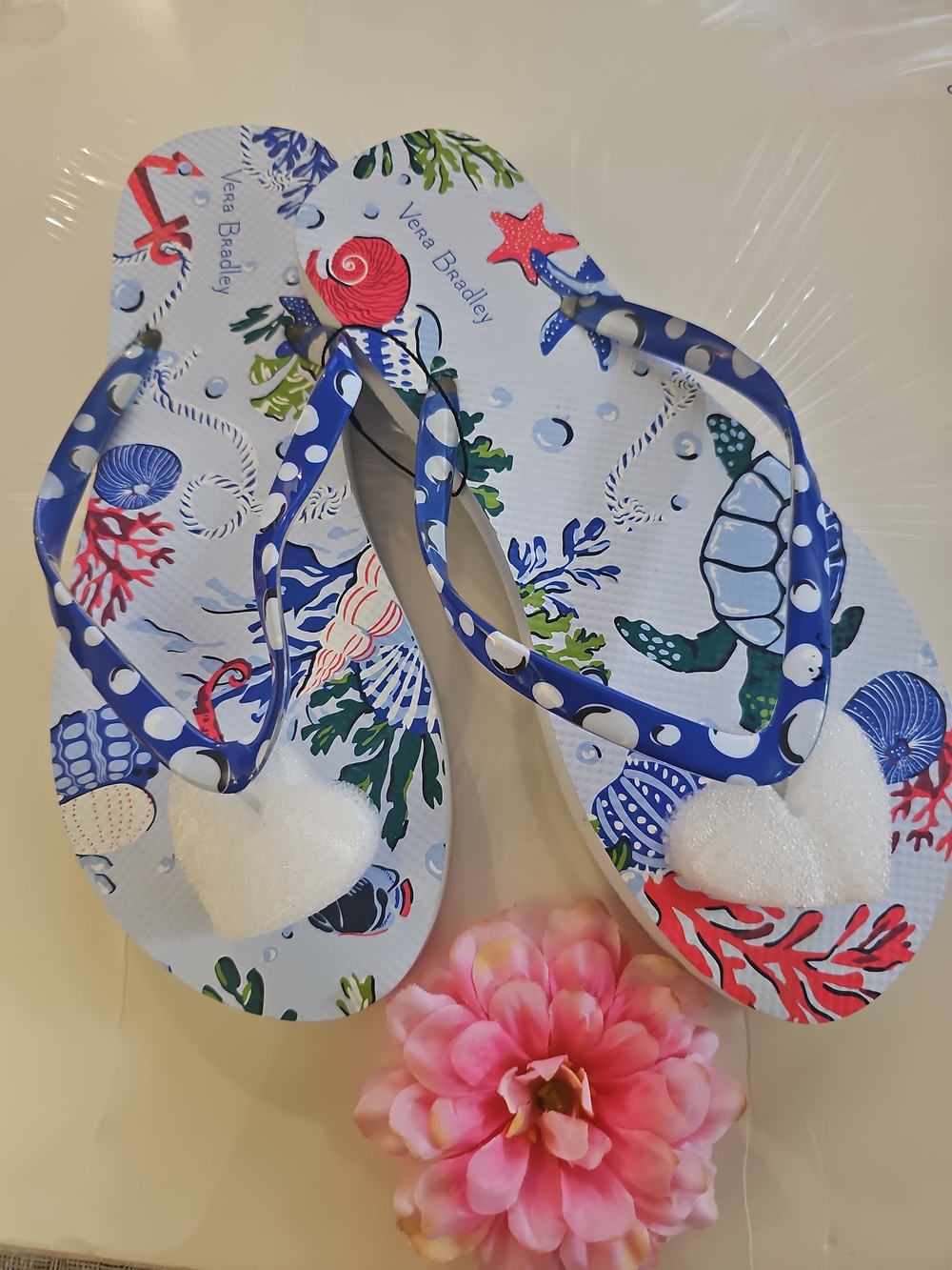 New Vera Bradley "Anchors Awreigh" Blue Sea Life Flip Flops (Size M) Fits 7-8
